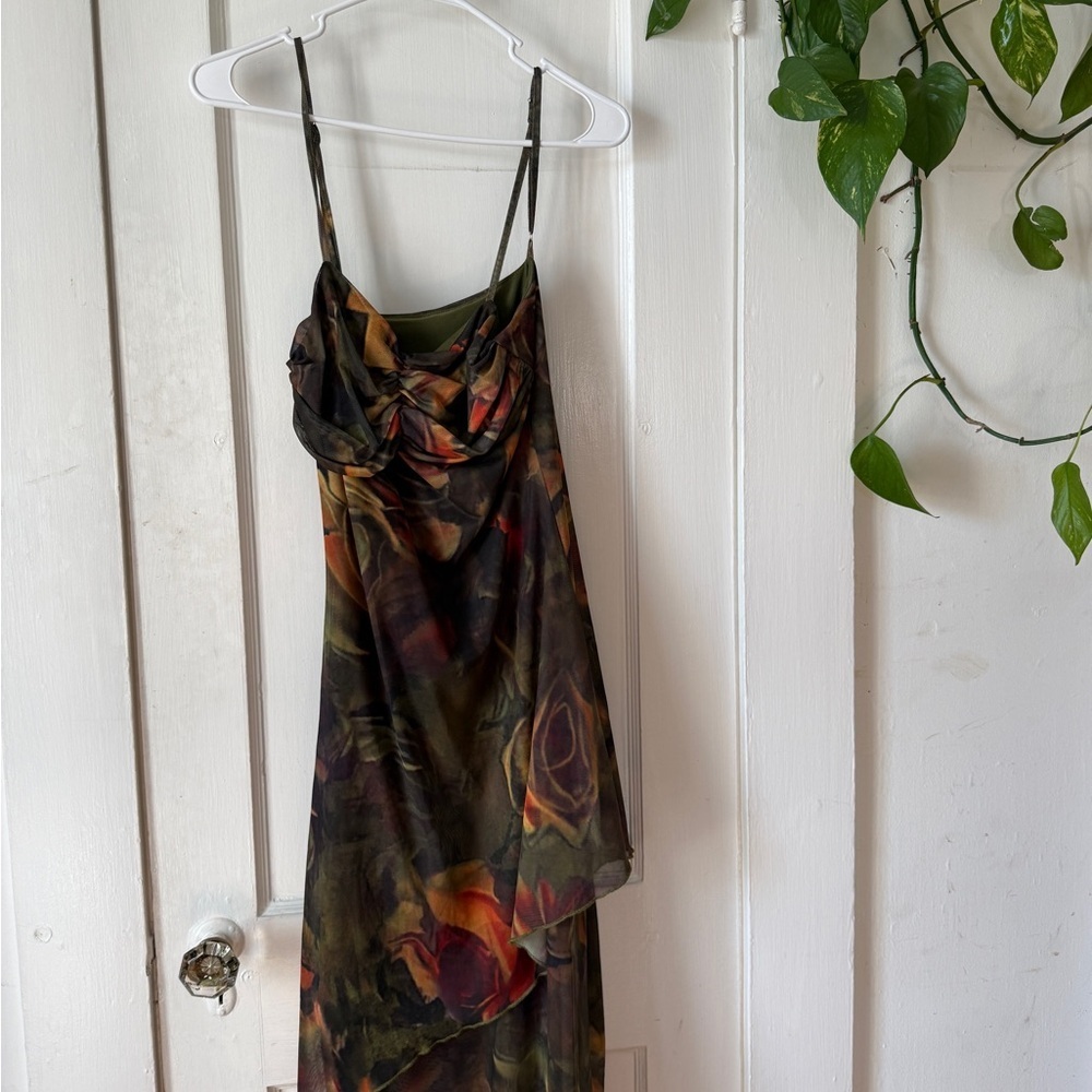 Asymmetrical Floral Dress in Black and Orange